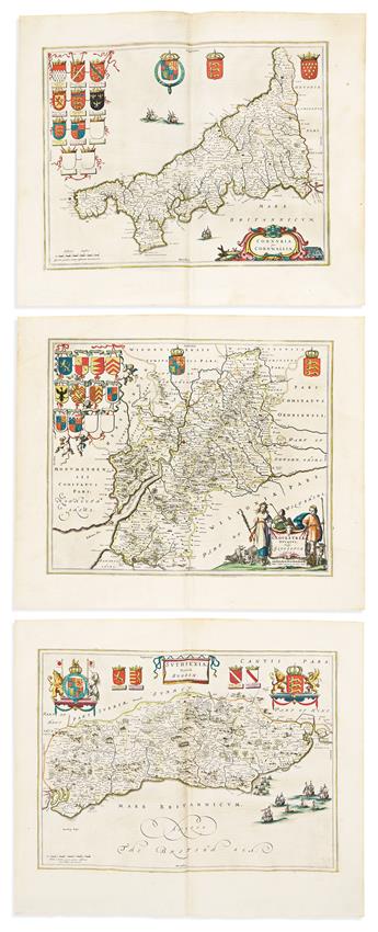 (BRITISH COUNTIES.) Joan Blaeu. Group of 10 double-page engraved maps.